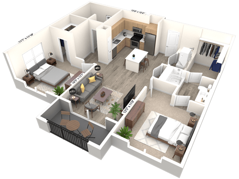 Floor plan for 2 beds, 2 baths, 1094 sqft